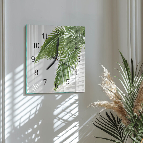 Wanduhr aus glas Palmenblätter
