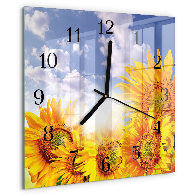 Wanduhr aus glas Sonnenblumen