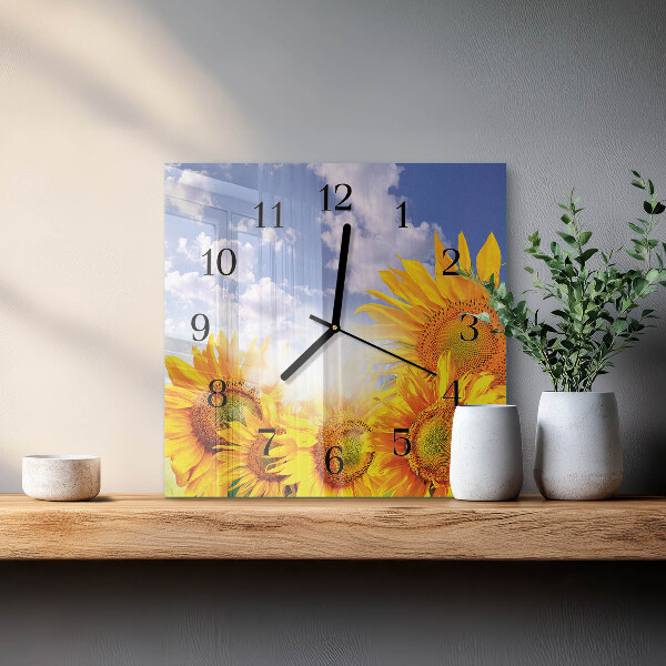 Wanduhr aus glas Sonnenblumen