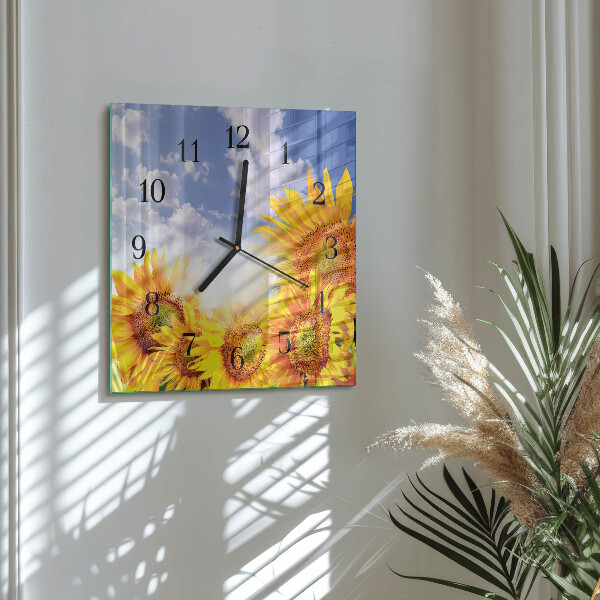 Wanduhr aus glas Sonnenblumen