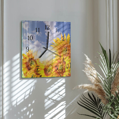 Wanduhr aus glas Sonnenblumen