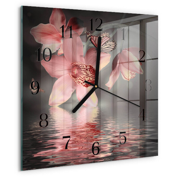 Wanduhr aus glas Orchidee