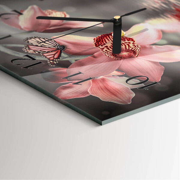 Wanduhr aus glas Orchidee
