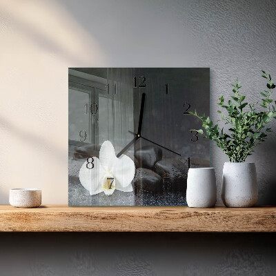 Wanduhr aus glas Blumen und Steine