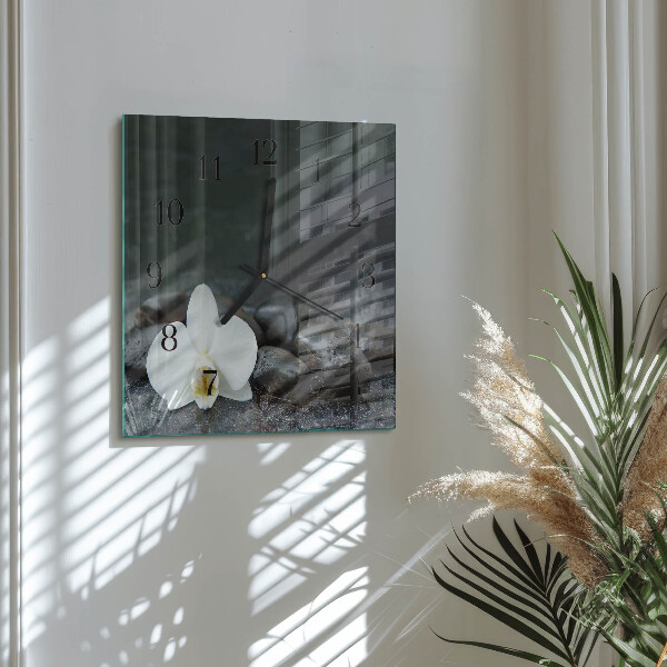 Wanduhr aus glas Blumen und Steine