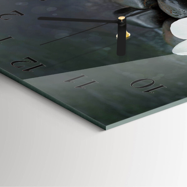 Wanduhr aus glas Blumen und Steine