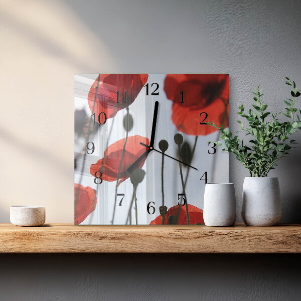 Wanduhr aus glas Mohn