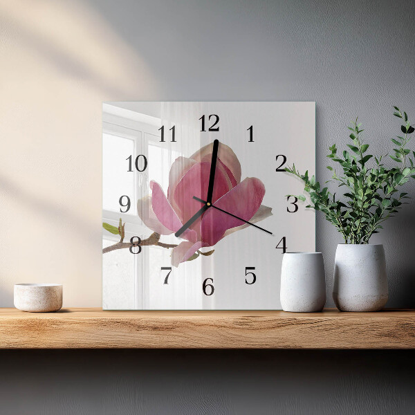 Wanduhr aus glas Magnolienblüte