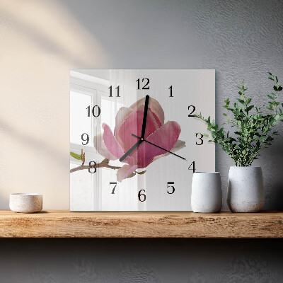 Wanduhr aus glas Magnolienblüte