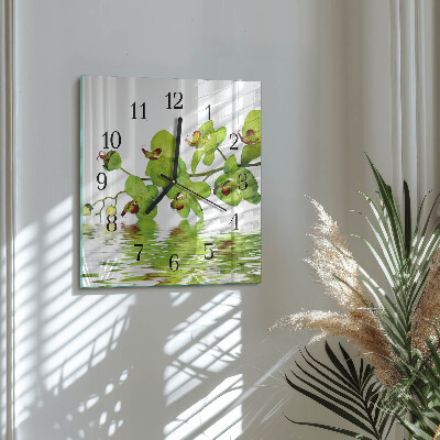 Wanduhr aus glas Orchidee