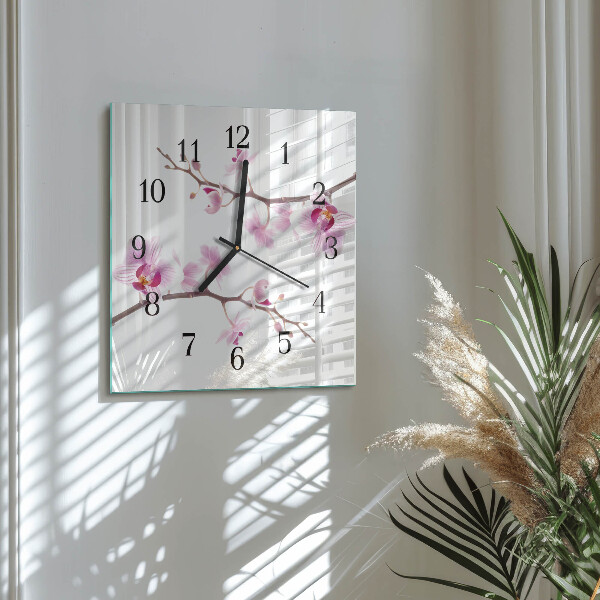 Wanduhr aus glas Orchidee