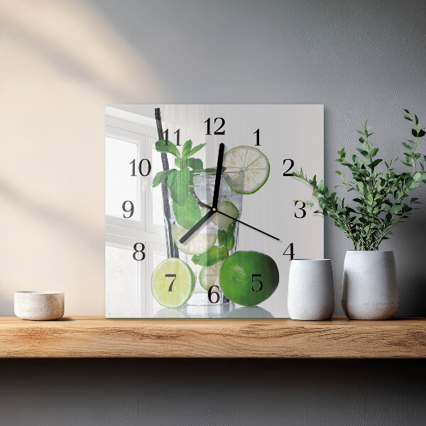Wanduhr aus glas Limette und Minze