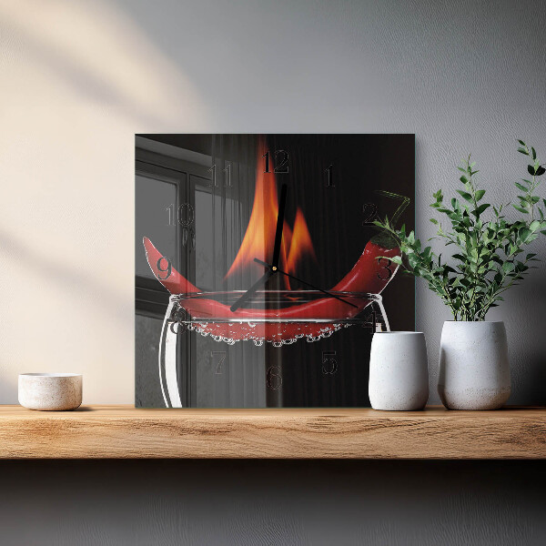Wanduhr aus glas Chili-Feuer