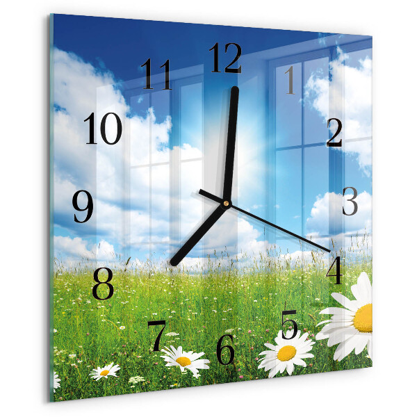 Wanduhr aus glas Wiesenblumen