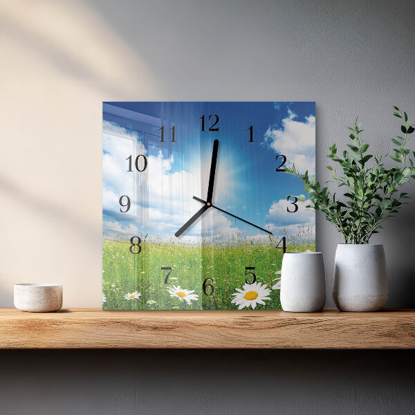 Wanduhr aus glas Wiesenblumen