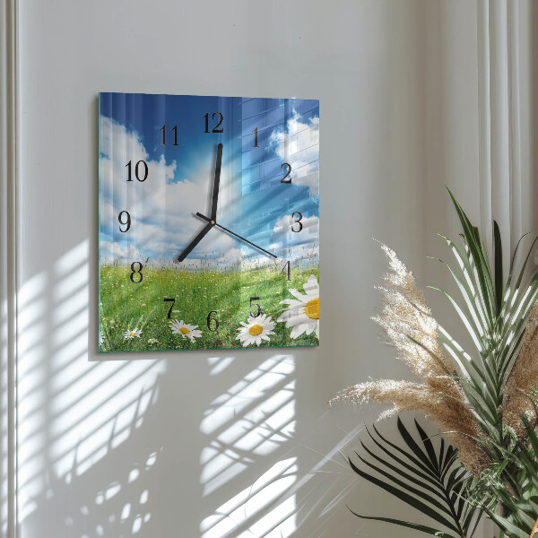Wanduhr aus glas Wiesenblumen