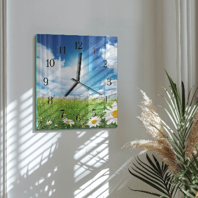 Wanduhr aus glas Wiesenblumen