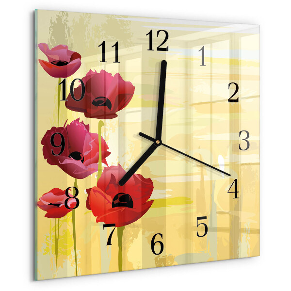 Wanduhr aus glas Mohnblumen