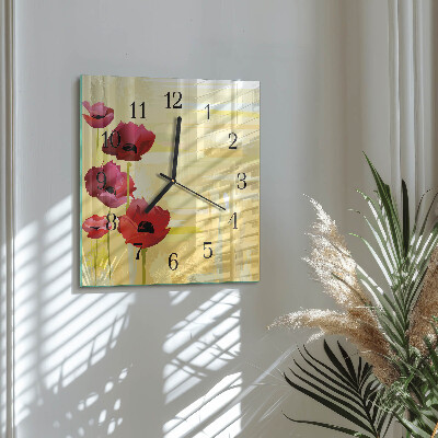 Wanduhr aus glas Mohnblumen