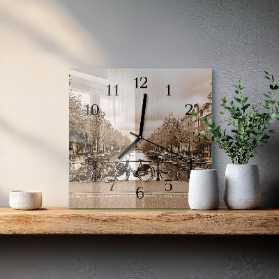 Wanduhr aus glas Amsterdam Sepia