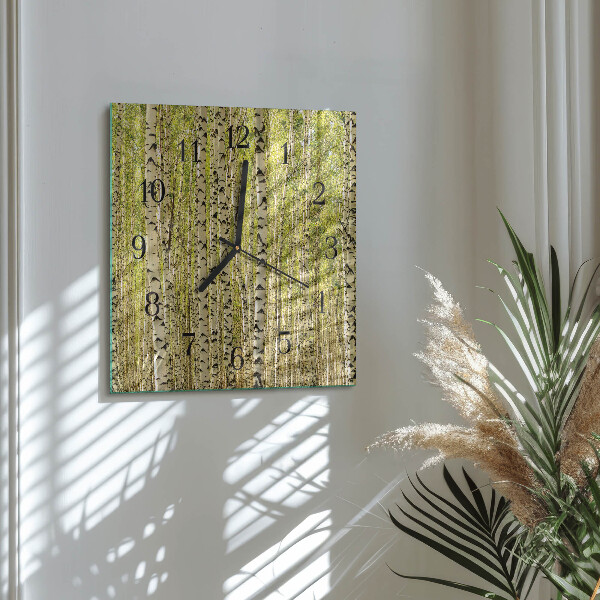 Wanduhr aus glas Birkenwald