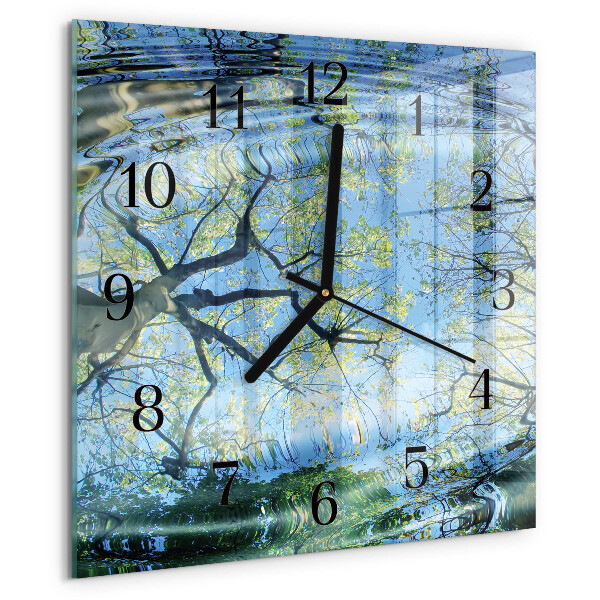 Wanduhr aus glas Bäume Wasser