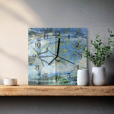 Wanduhr aus glas Bäume Wasser