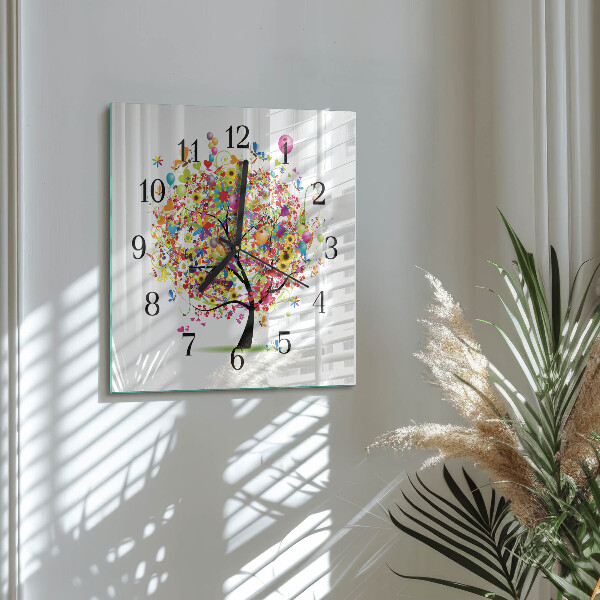 Wanduhr aus glas Bunter Baum