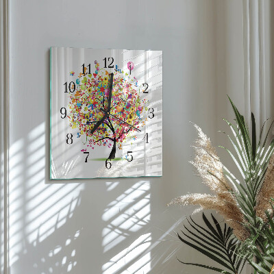 Wanduhr aus glas Bunter Baum