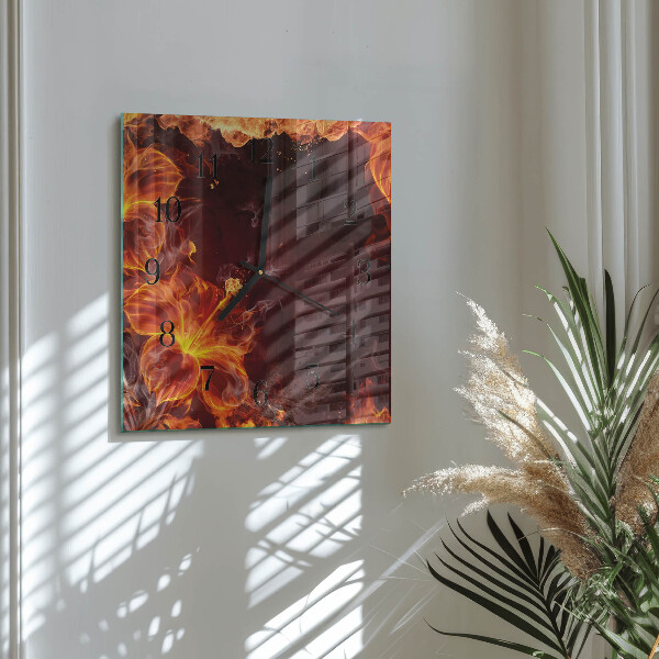 Wanduhr aus glas Blumen des Feuers