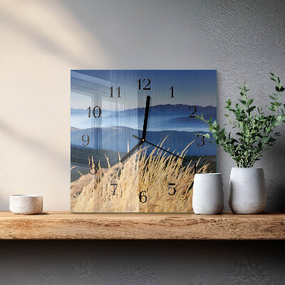 Wanduhr aus glas Berge Gras