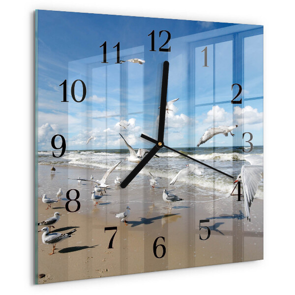 Wanduhr aus glas Möwen am Strand