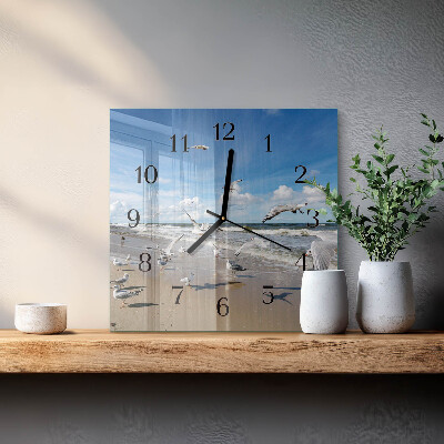 Wanduhr aus glas Möwen am Strand