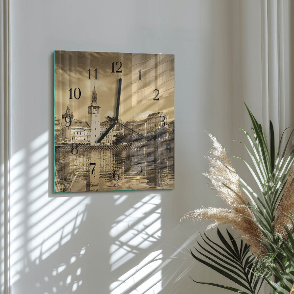 Wanduhr aus glas Sepia Castle