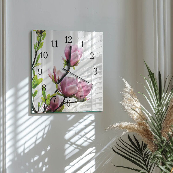 Wanduhr aus glas Magnolienblüte