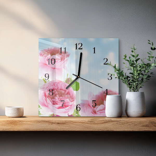Wanduhr aus glas Pfingstrosen