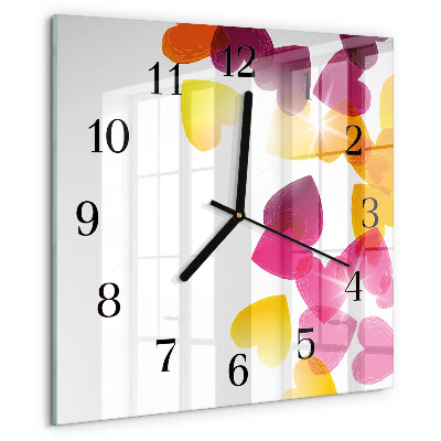 Wanduhr aus glas Bunte Herzen