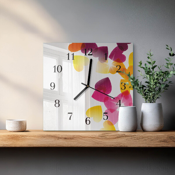 Wanduhr aus glas Bunte Herzen