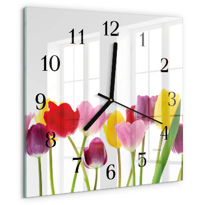 Wanduhr aus glas Bunte Tulpen