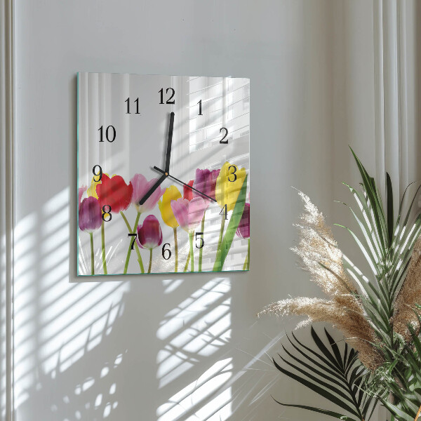 Wanduhr aus glas Bunte Tulpen