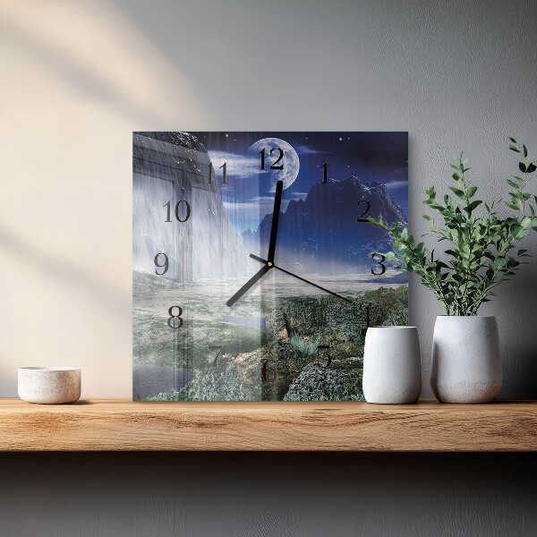 Wanduhr aus glas Berge Mond