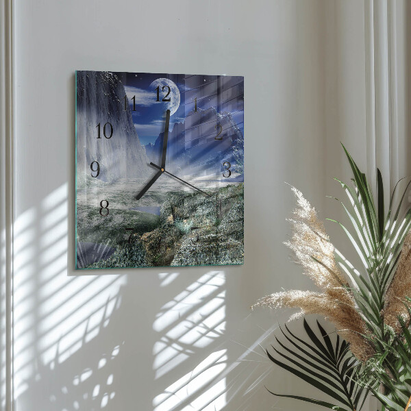 Wanduhr aus glas Berge Mond