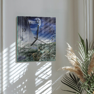 Wanduhr aus glas Berge Mond