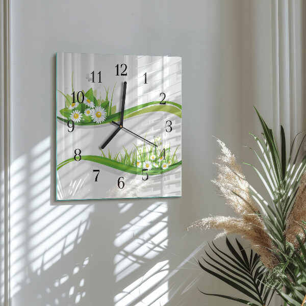 Wanduhr aus glas Gänseblümchen
