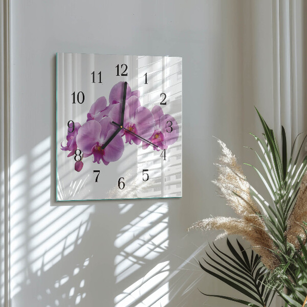 Wanduhr aus glas Orchidee