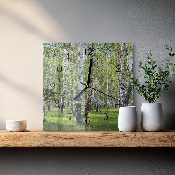 Wanduhr aus glas Birkenwald