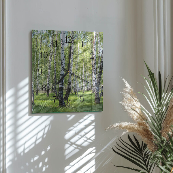Wanduhr aus glas Birkenwald
