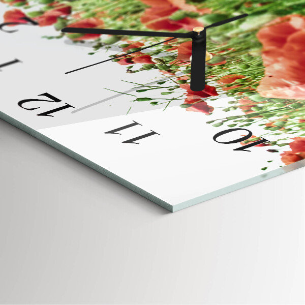 Wanduhr aus glas Mohnblumen