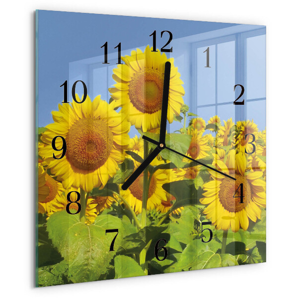 Wanduhr aus glas Sonnenblumen