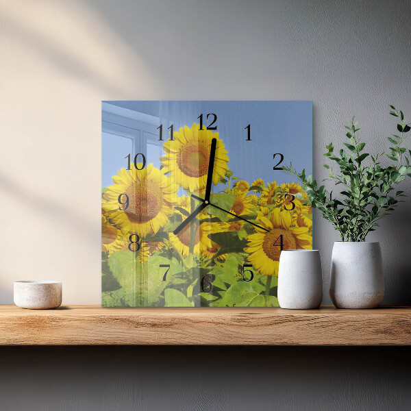 Wanduhr aus glas Sonnenblumen